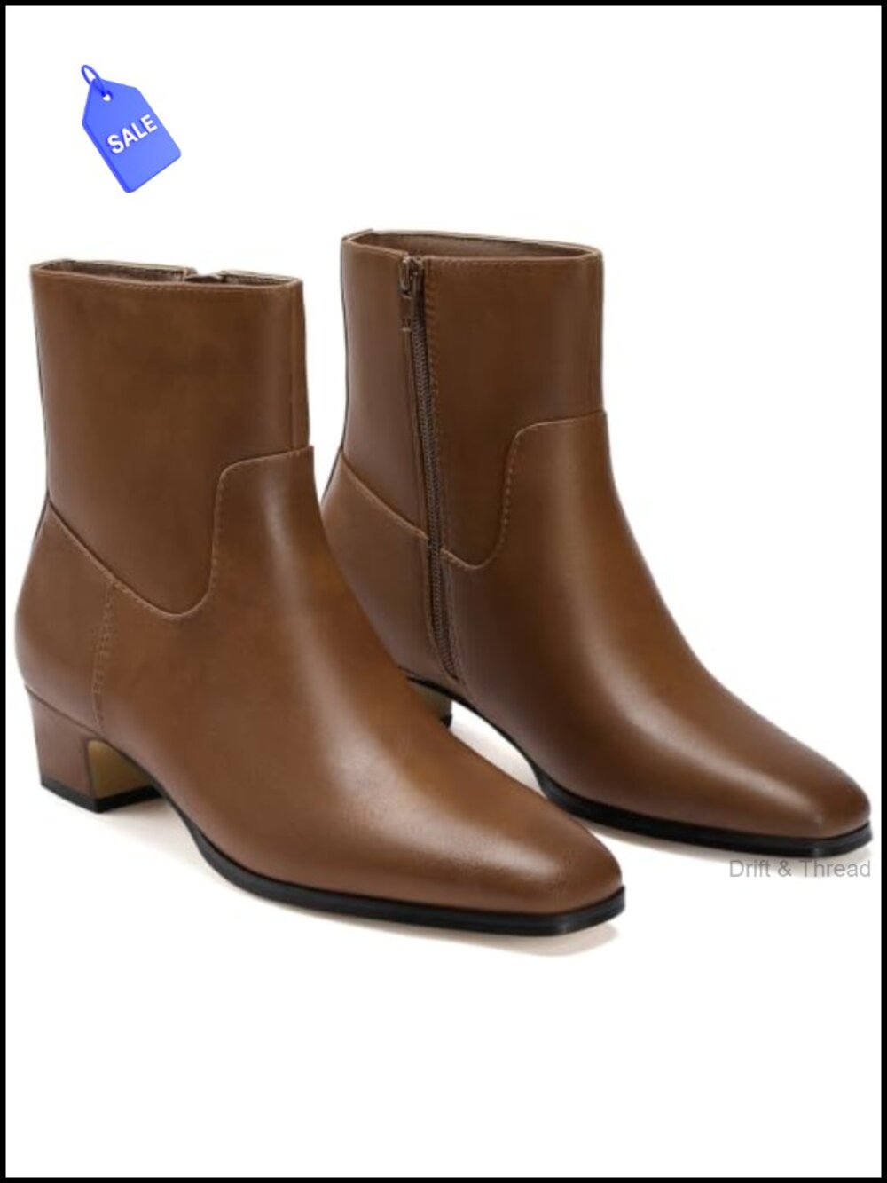 Wide Width Square Toe Chunky Low Heel Ankle Boots Faux Leather
